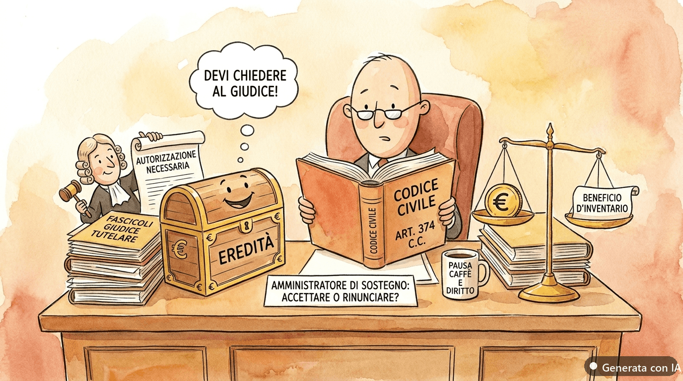 Amministratore di sostegno ed eredità: come accetta o rinuncia per il beneficiario (art. 374 c.c.)