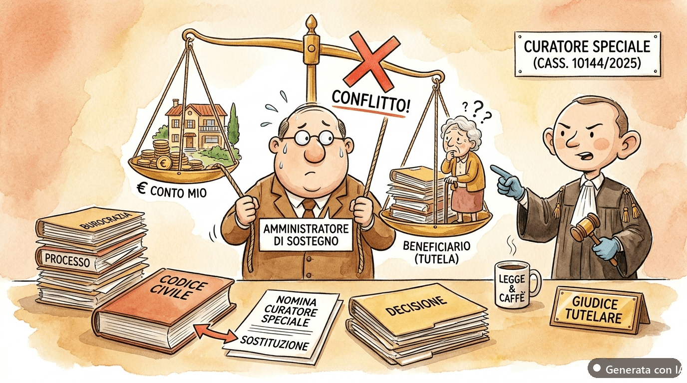 Conflitto di interessi dell’amministratore di sostegno: quando scatta il curatore speciale (Cass. 10144/2025)
